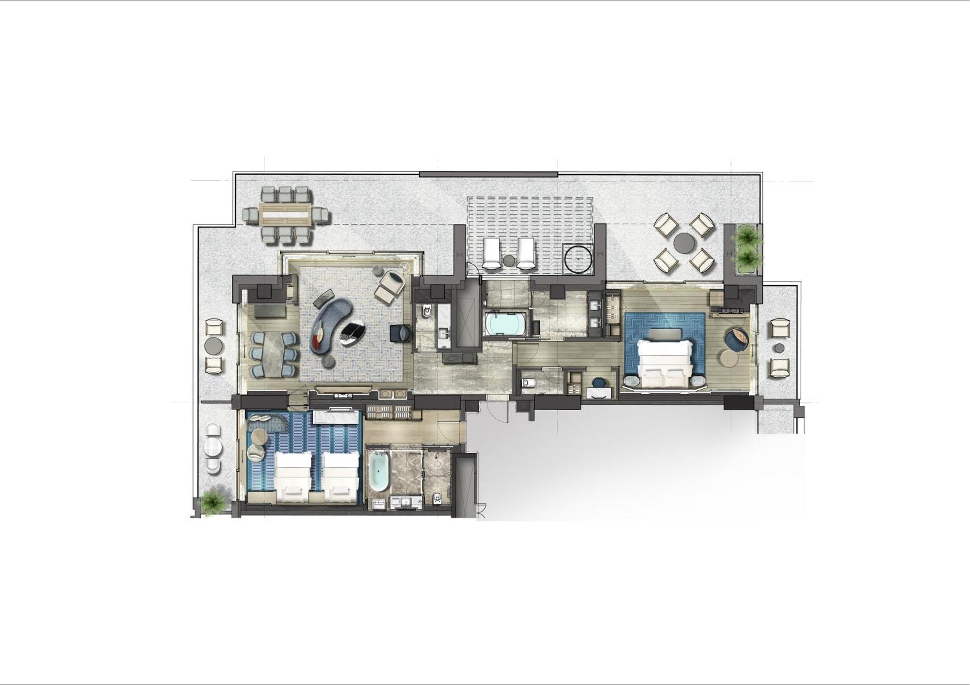 City Of Dreams Mediterranean - Integrated Resort, Casino & Entertainment Limassol Værelse billede Floorplan of a typical apartment